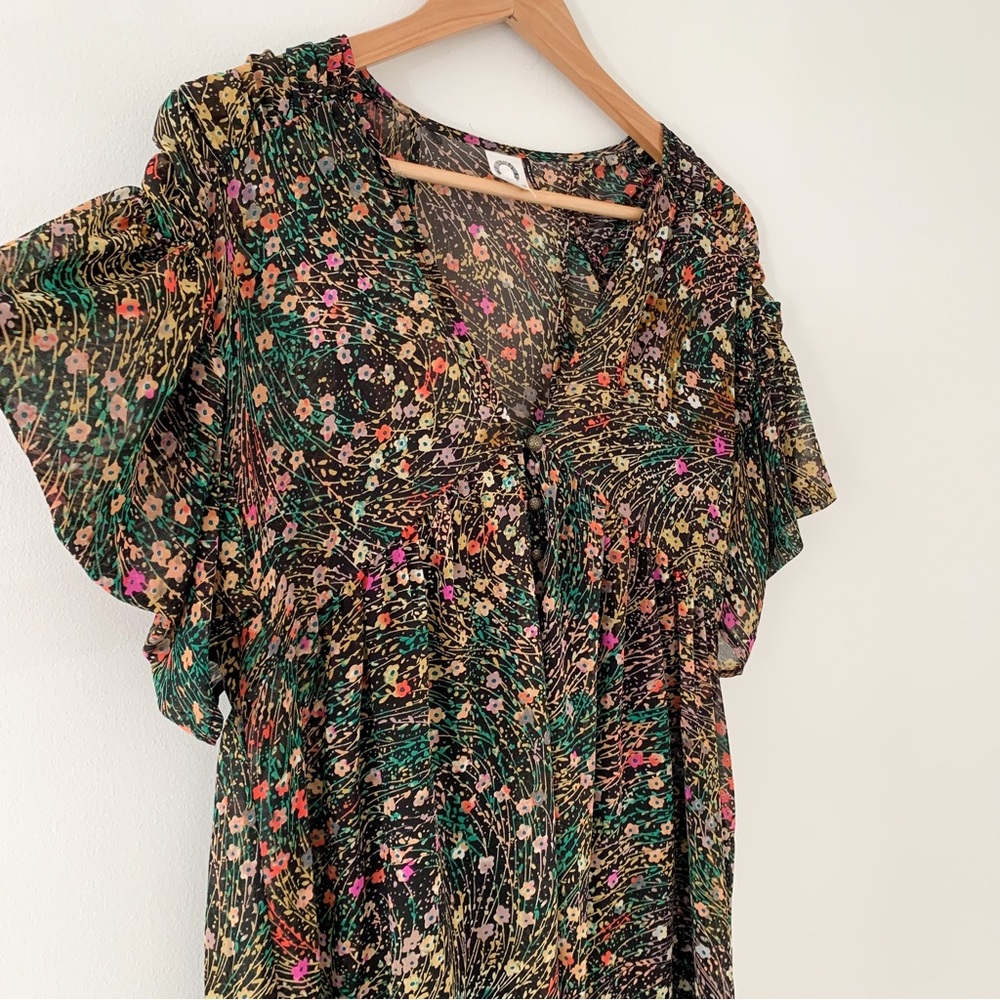 Anthropologie Valencia Akemi + Kin Women's Black Floral Button Front Midi Dress - Picture 4 of 10